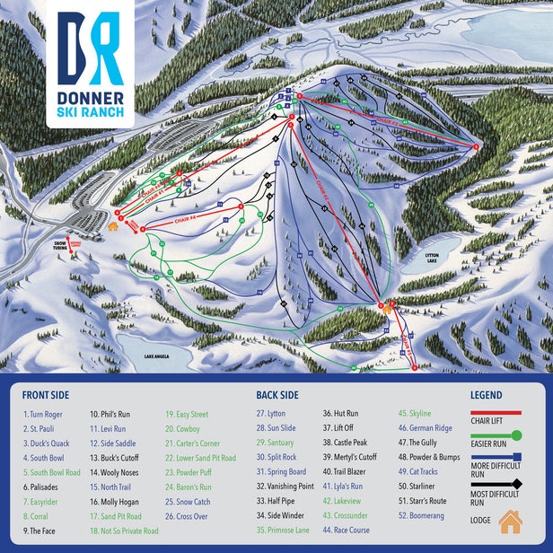 Donner Ski Ranch Mapa zjazdoviek