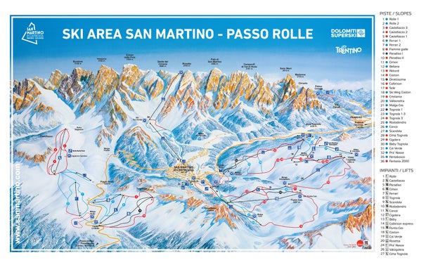 San Martino di Castrozza - Passo Rolle – mapa tras narciarskich