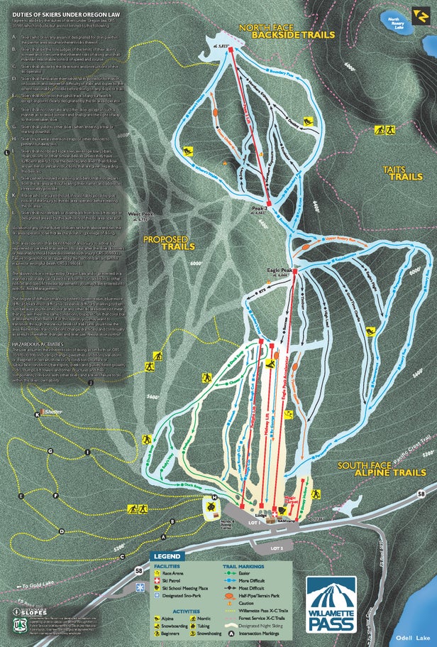 Willamette Pass Mapa sjezdovek