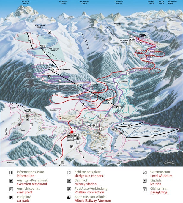 Bergün - Filisur Mapa sjezdovek