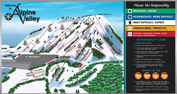 Alpine Valley Ski Area Mapa zjazdoviek