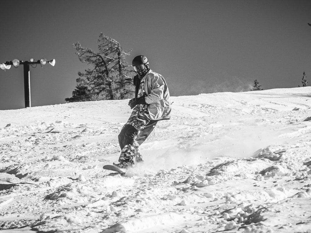 Boreal Mountain Resort_BW_Snowboarder on the Slope_(c): Boreal Mountain Resort