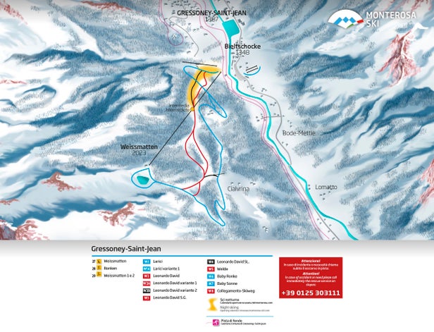 Gressoney - St Jean Mapa sjezdovek