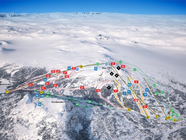 Hovden – mapa tras narciarskich