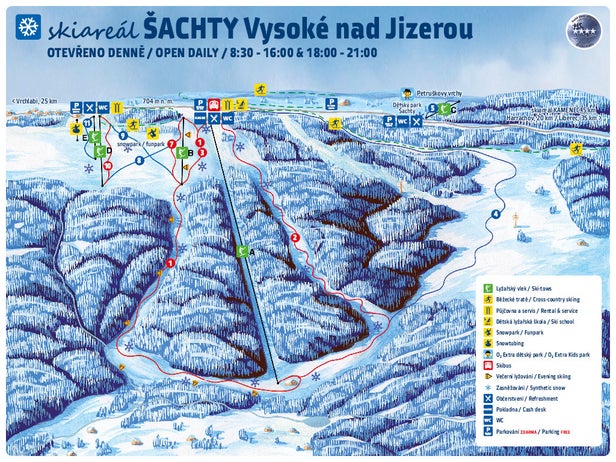 Vysoké nad Jizerou - Šachty Mapa zjazdoviek