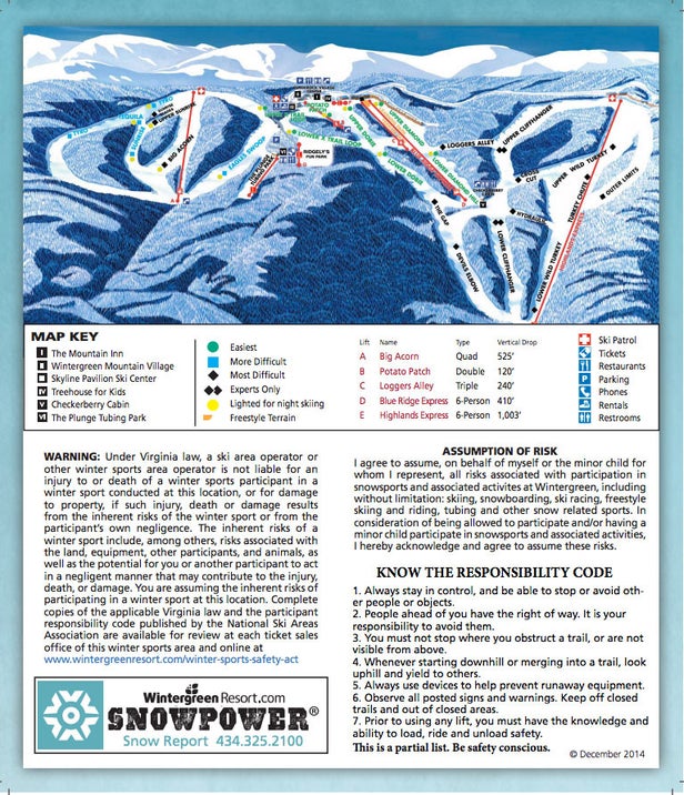 Plan des pistes - Wintergreen Resort