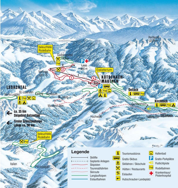 Kötschach - Mauthen Mapa sjezdovek