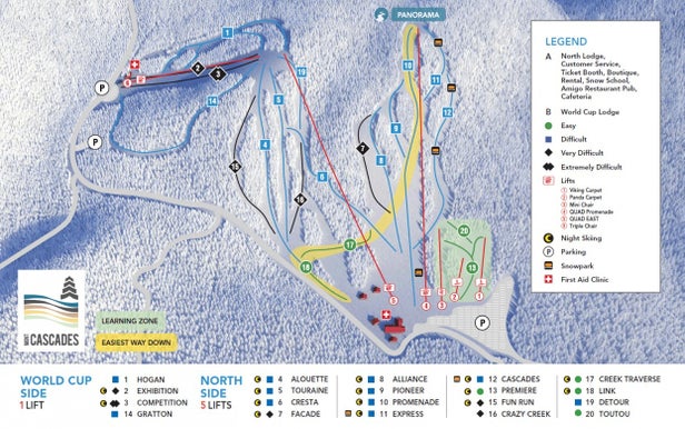 Mont Cascades Mapa zjazdoviek