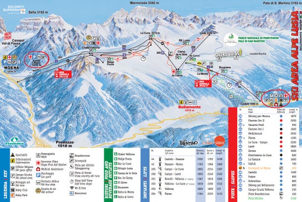 Moena-Alpe Lusia-Bellamonte Mapa zjazdoviek