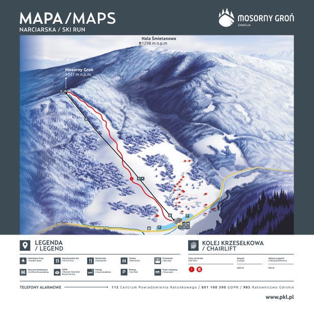 Zawoja – Mosorny Groń Mapa sjezdovek