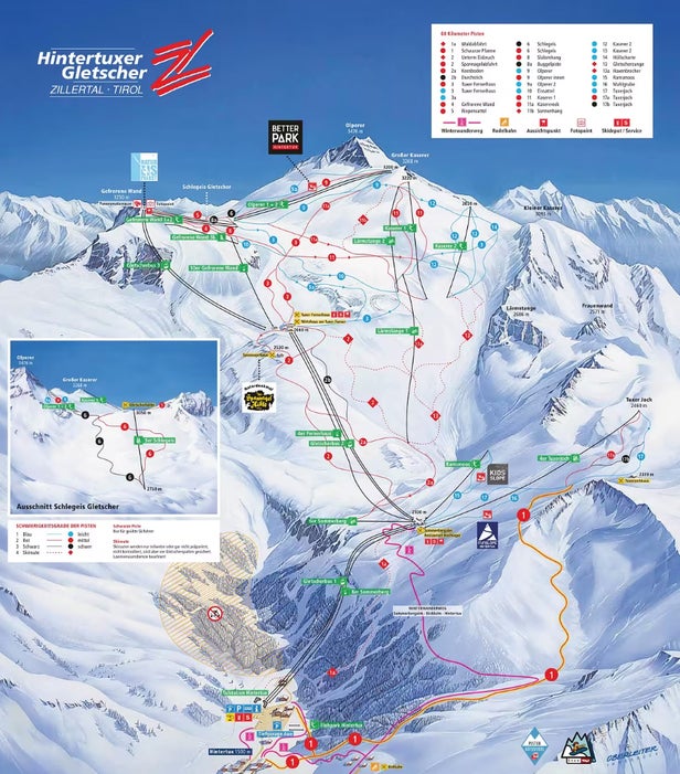 Ledovec Hintertux Mapa sjezdovek