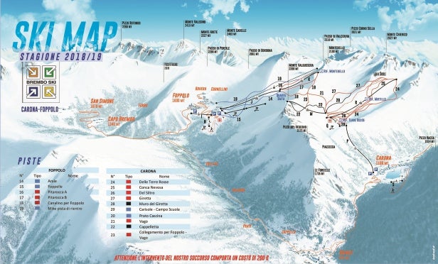 Pistenplan Foppolo - Carona - Brembo Ski