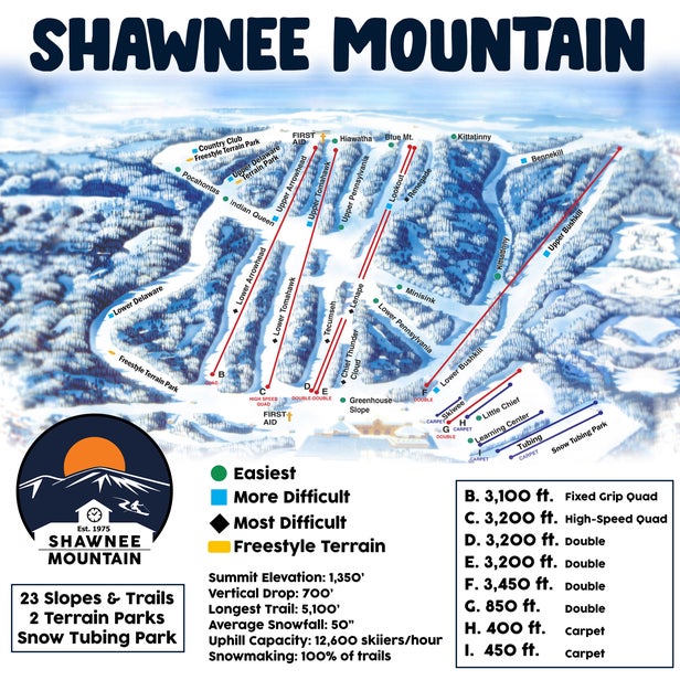 Shawnee Mountain Ski Area Mapa zjazdoviek