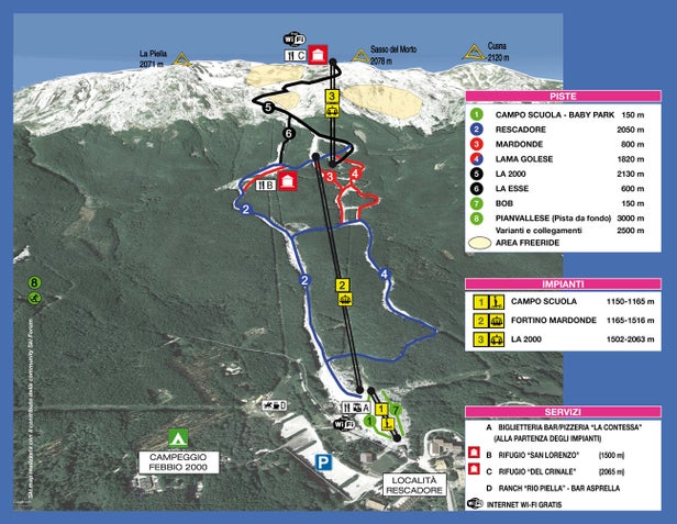 Febbio – mapa tras narciarskich