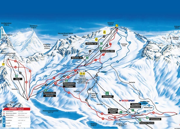 Lodowiec Mölltal – mapa tras narciarskich