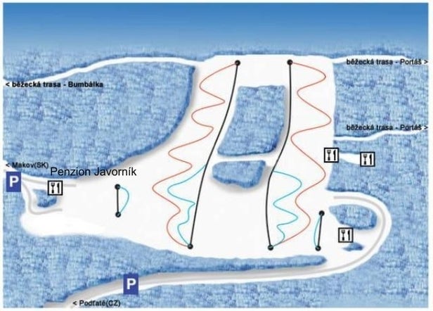 Kasárne Javorníky Mapa zjazdoviek