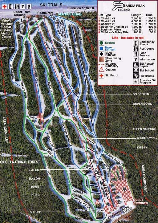 Sandia Peak Mapa zjazdoviek