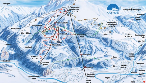 Pistenplan Venet - Landeck - Zams - Fliess