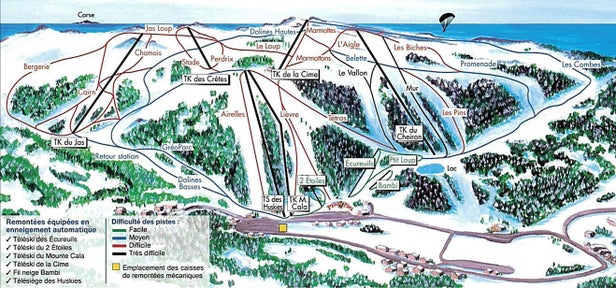 Gréolières les Neiges Mapa zjazdoviek