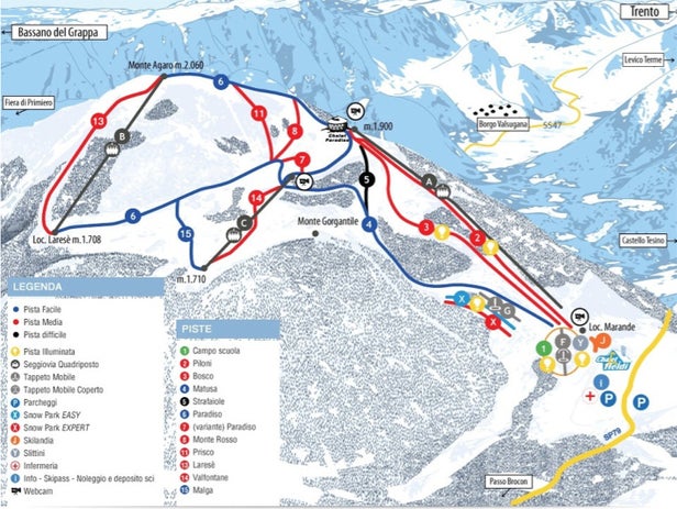 Passo Brocon-Marande (Funivie Lagorai) Mappa piste