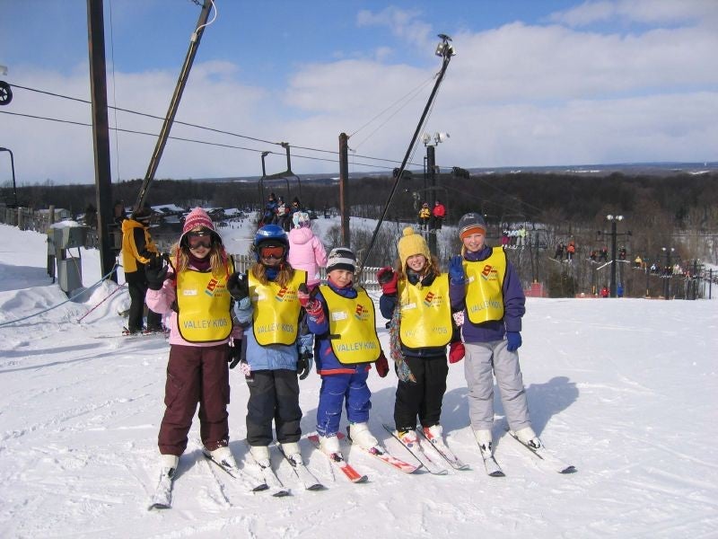 A group of kids learning to ski at Swiss Valley, MI.