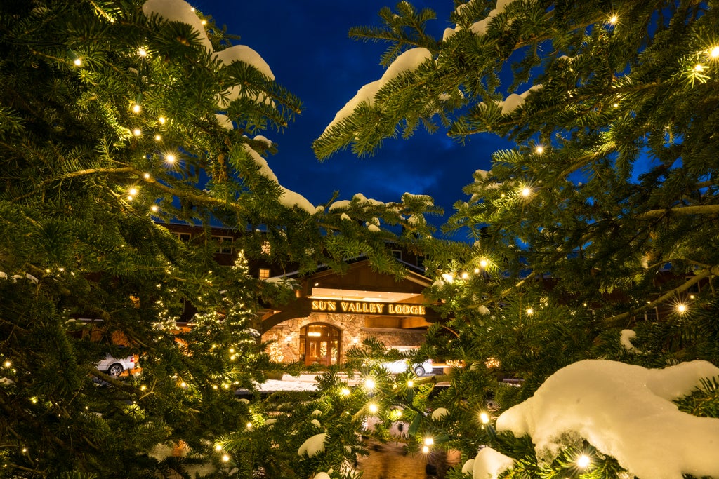 Sun Valley_Lodge_Night_Trees_(c): Sun Valley Resort
