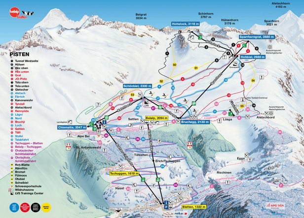 Belalp - Blatten - Naters Mapa zjazdoviek