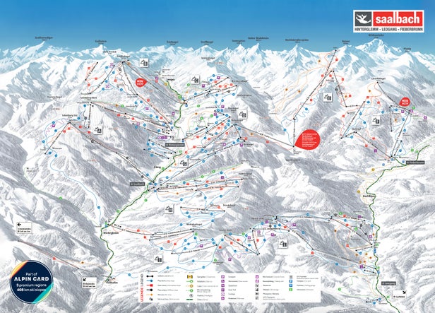 Saalbach Hinterglemm Leogang Fieberbrunn Mapa sjezdovek