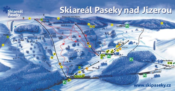 Paseky nad Jizerou Mapa zjazdoviek