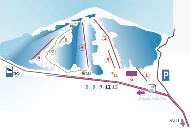 Svit - Lopušná dolina Mapa sjezdovek