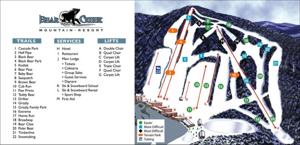 Pistenplan Bear Creek Mountain Resort