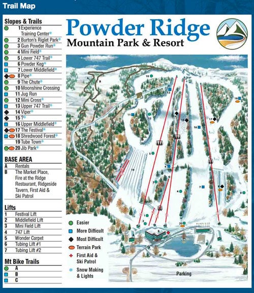 Powder Ridge Park – mapa tras narciarskich