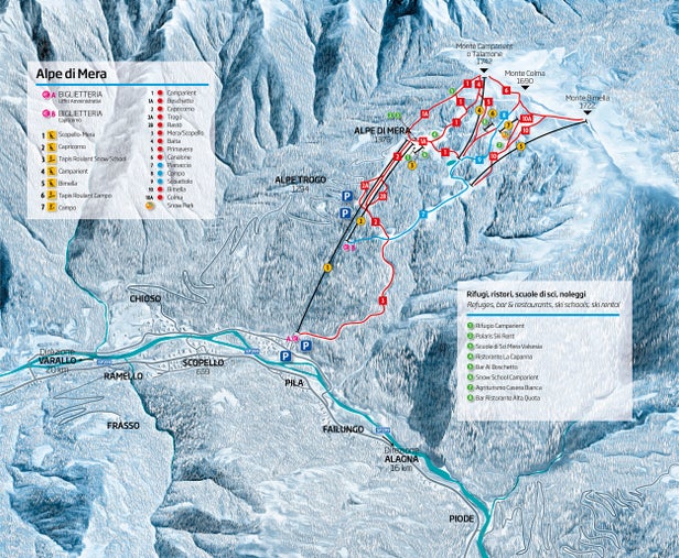 Alpe di Mera Mapa zjazdoviek