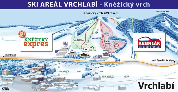 Vrchlabí - Kněžický vrch Mapa sjezdovek