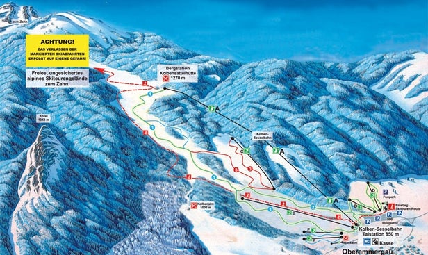 Kolben - Oberammergau – mapa tras narciarskich