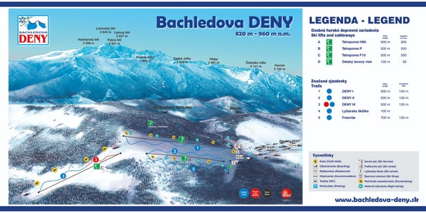 Ždiar - Bachledova - Deny Mapa sjezdovek