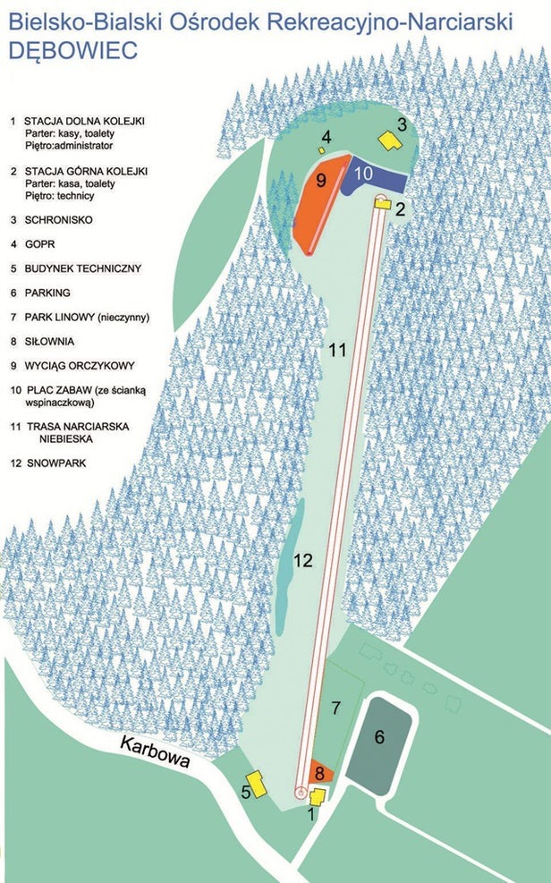 Bielsko-Biała - Dębowiec – mapa tras narciarskich