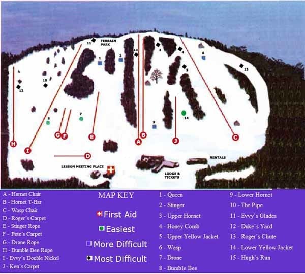 Bradford Ski Area – mapa tras narciarskich