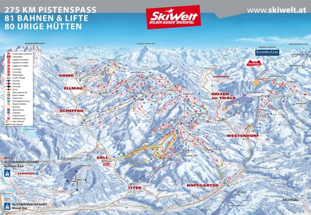 Scheffau - SkiWelt Piste Map