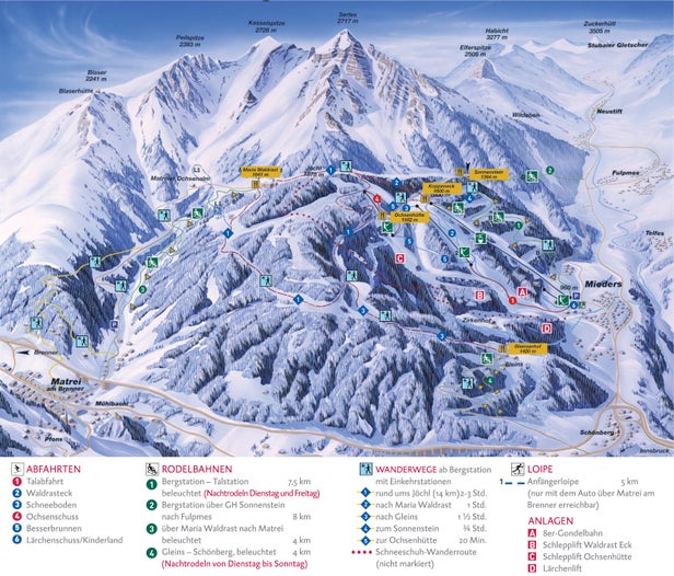 Serlesbahnen - Mieders Mapa sjezdovek