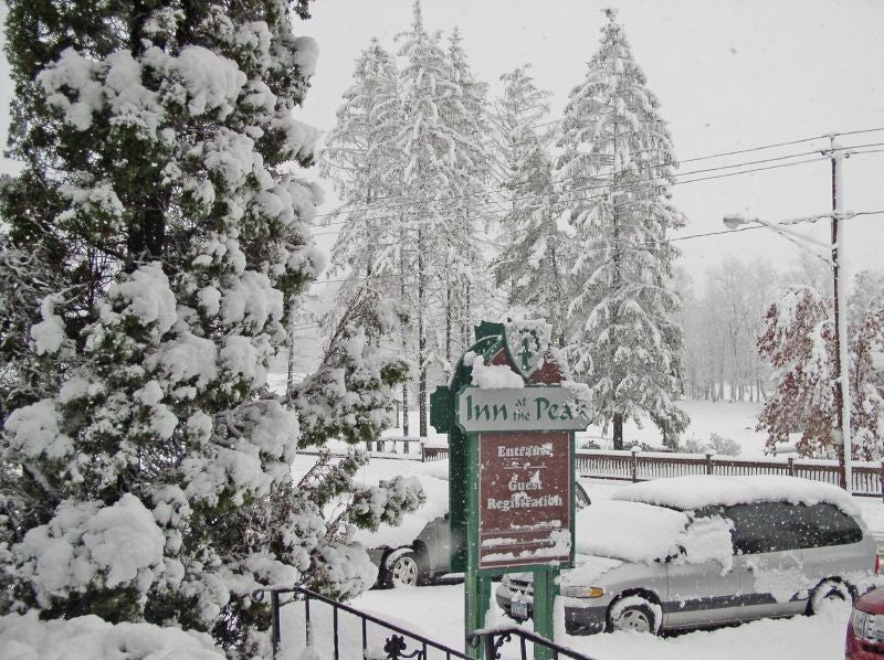 A view of the Inn at the Peak sign at Peek 'n Peak, New York