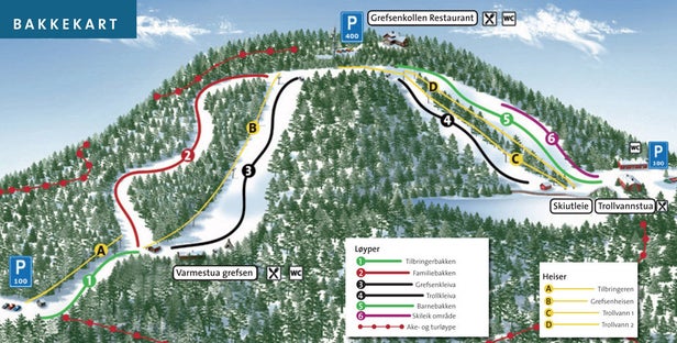 Oslo Skisenter - Grefsenkollen – mapa tras narciarskich