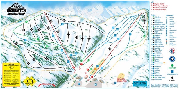 Sasquatch Mountain Resort Mapa sjezdovek