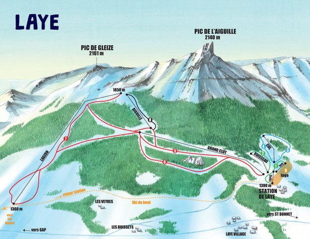 Laye en Champsaur Mapa zjazdoviek