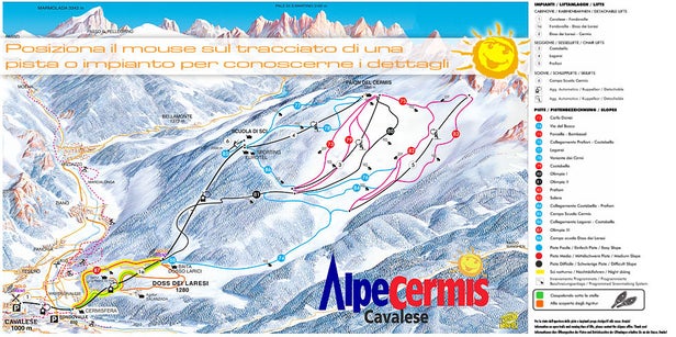 Cavalese - Alpe Cermis Mapa sjezdovek