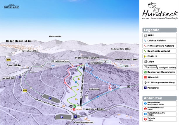 Hundseck - Bühlertallifte Mapa zjazdoviek