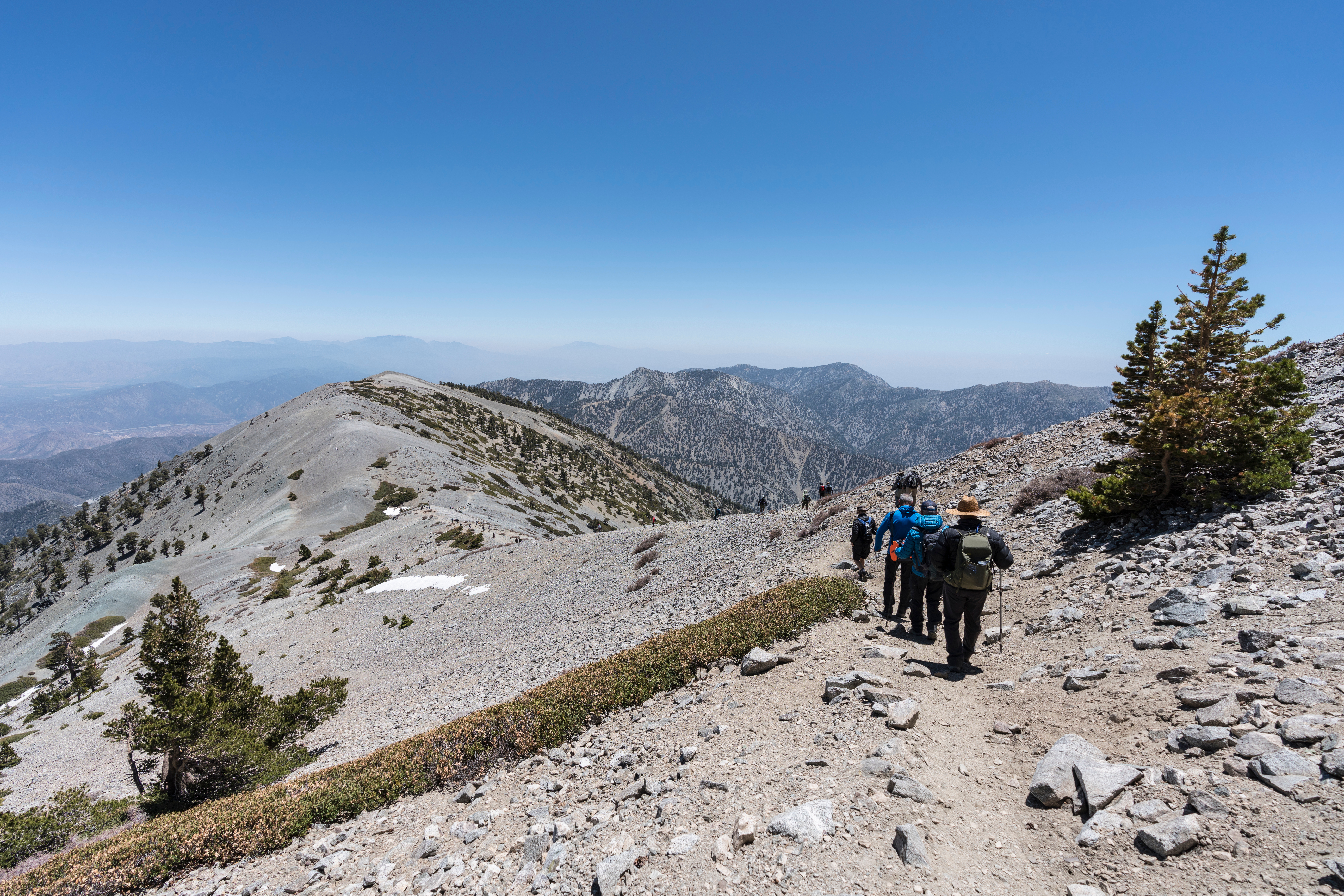 Mt. Baldy, CA summer hiking along trail.