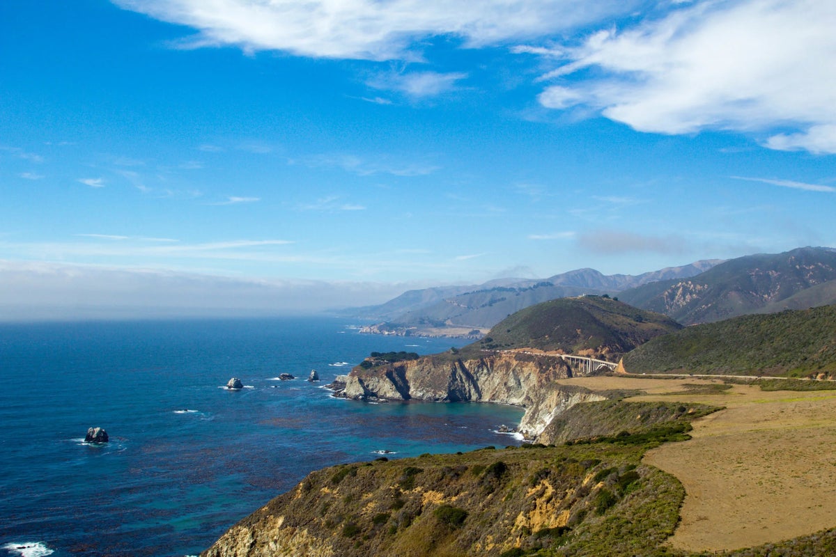 Overlook along the Pacific Coast Highway 1 near Bixby Bridge in California on a sunny day