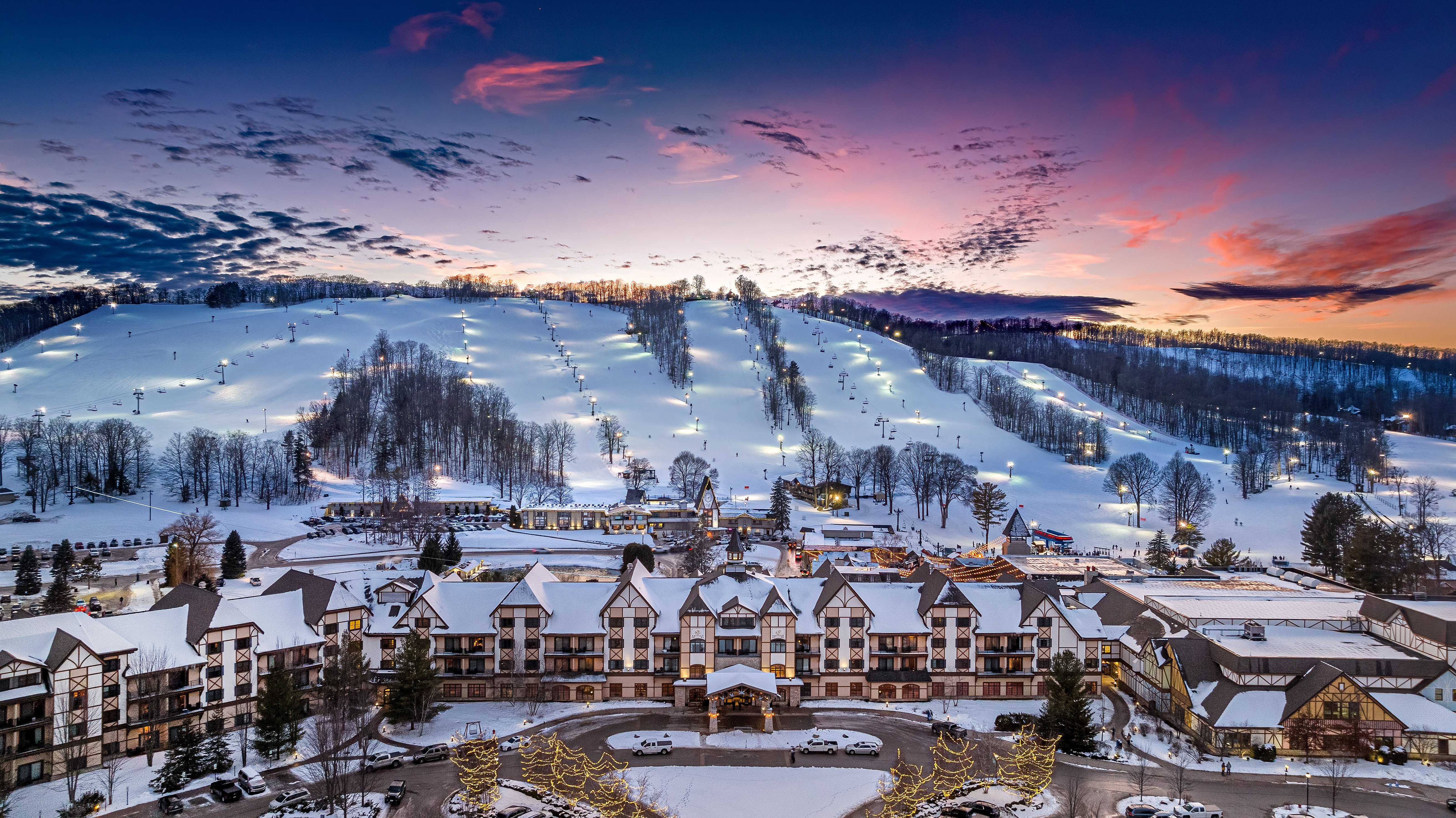 Aerial of Grand Mountain Lodge at Boyne Mountain.