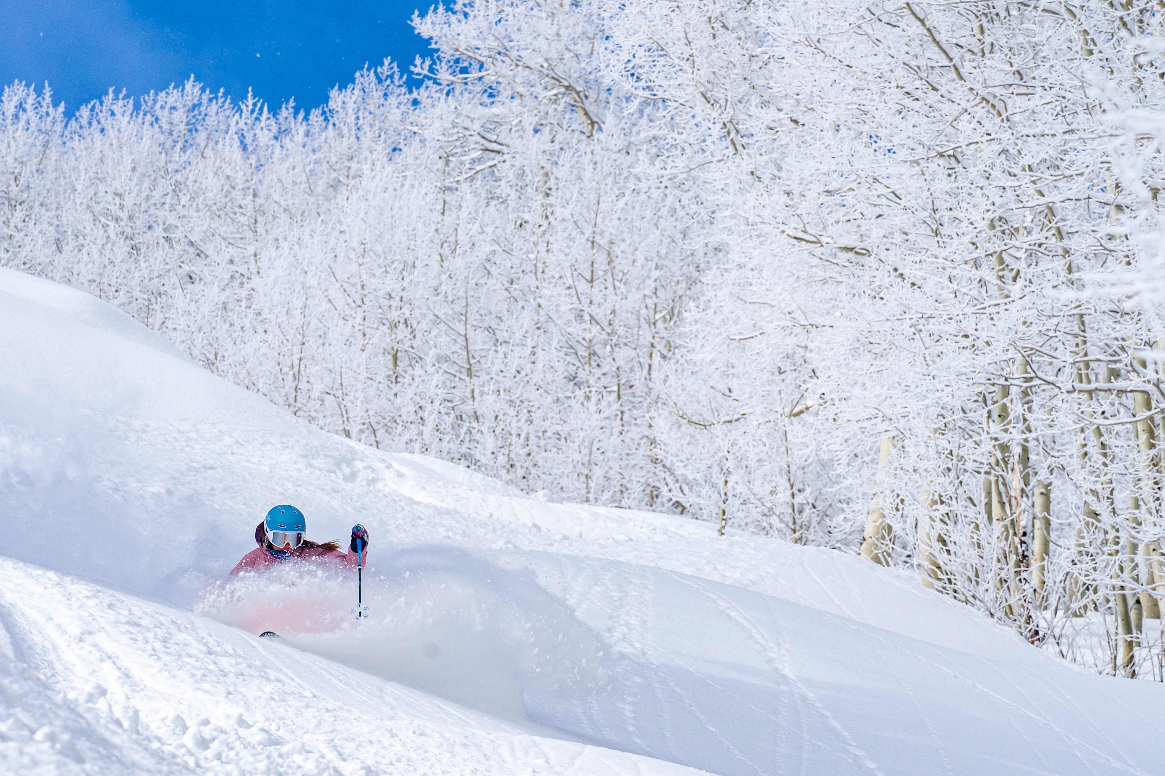 Skier in powder at Aspen-Snowmass.